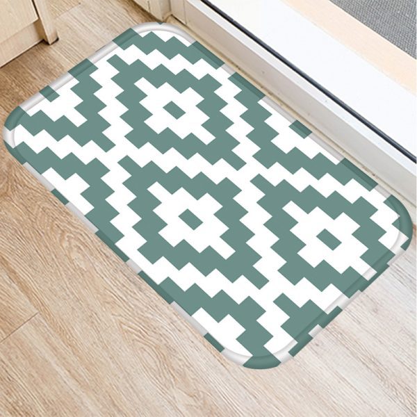 Green geometric stripe pattern flannel non-slip bath mat