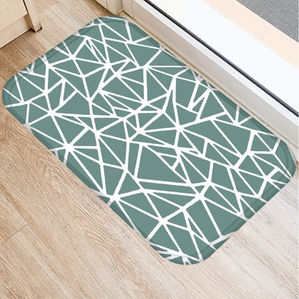 Green geometric stripe pattern flannel non-slip bath mat