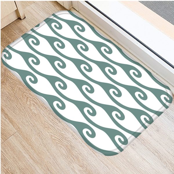 Green geometric stripe pattern flannel non-slip bath mat