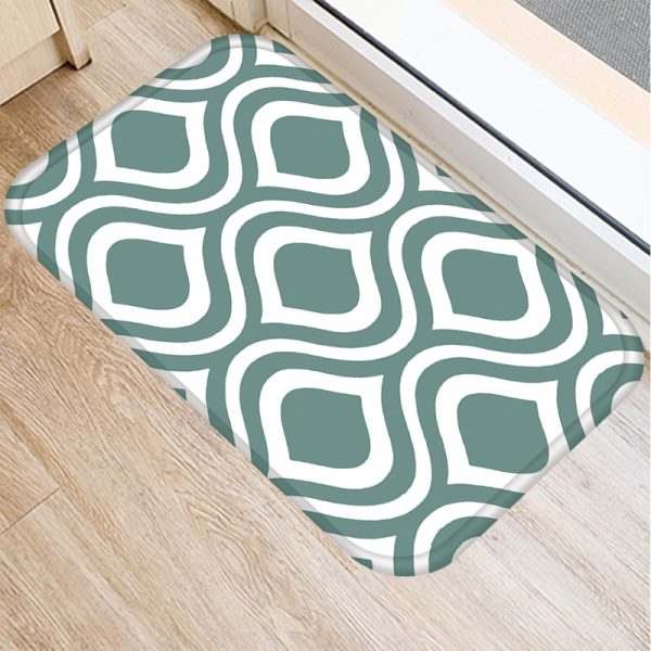 Green geometric stripe pattern flannel non-slip bath mat