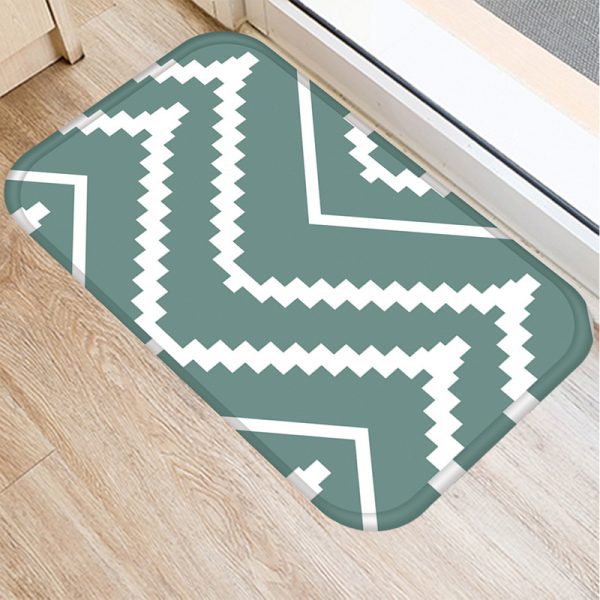 Green geometric stripe pattern flannel non-slip bath mat