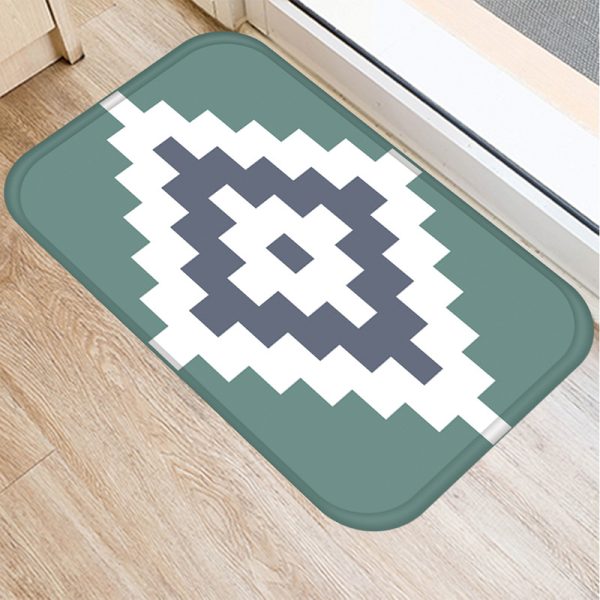 Green geometric stripe pattern flannel non-slip bath mat