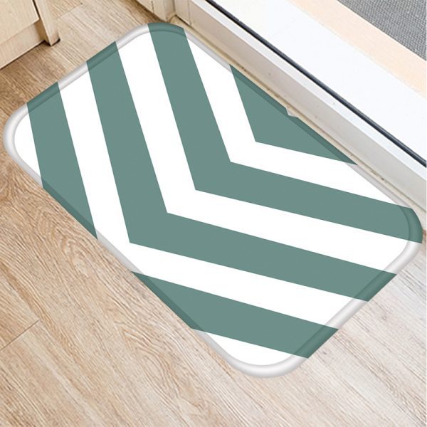 Green geometric stripe pattern flannel non-slip bath mat