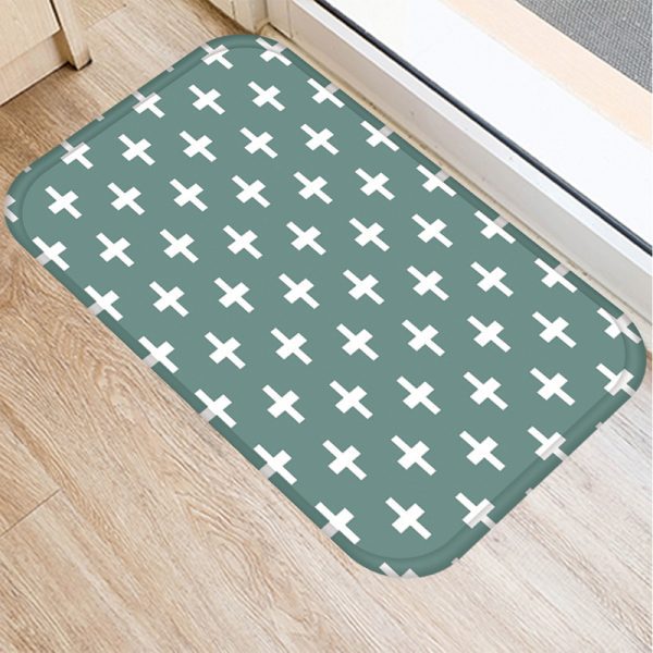 Green geometric stripe pattern flannel non-slip bath mat