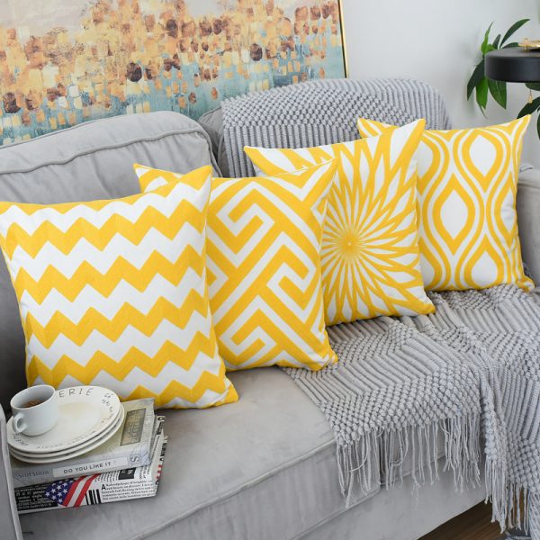 Nordic INS Towel Embroidered Pillowcase - 3D Geometric Yellow Cushion Cover for Bed Headboard