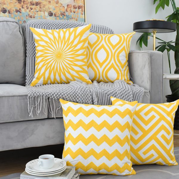 Nordic INS Towel Embroidered Pillowcase - 3D Geometric Yellow Cushion Cover for Bed Headboard