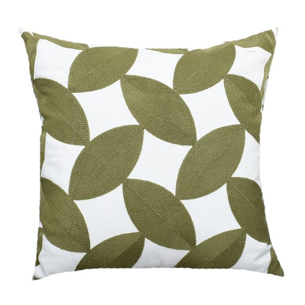 Nordic Geometric Green Embroidered Pillow Cover