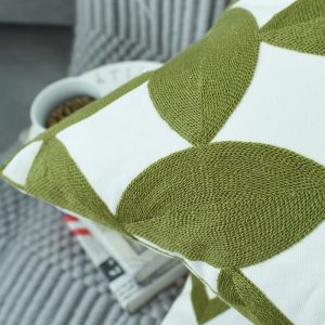 Nordic Geometric Green Embroidered Pillow Cover