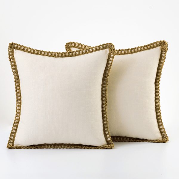 Solid Color Linen-Style Pillow Cover with Jute Rope Trim