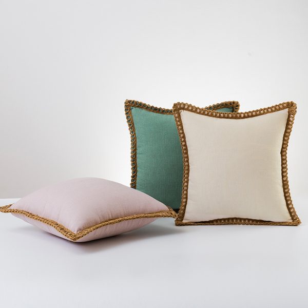 Solid Color Linen-Style Pillow Cover with Jute Rope Trim