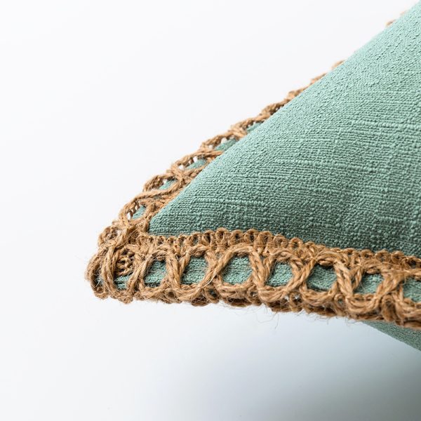 Solid Color Linen-Style Pillow Cover with Jute Rope Trim