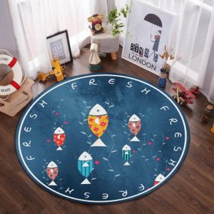 Round cartoon animal non-slip kids rug