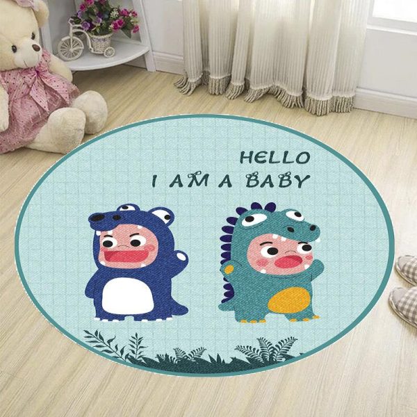 Round cartoon animal non-slip kids rug