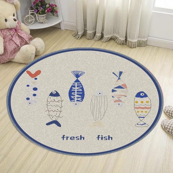 Round cartoon animal non-slip kids rug