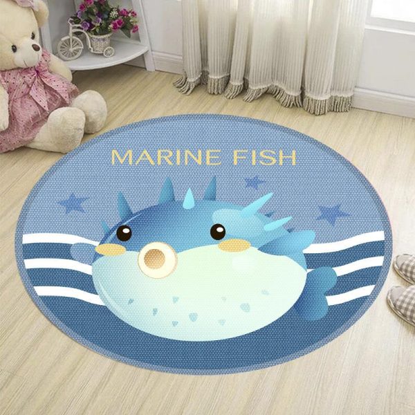 Round cartoon animal non-slip kids rug