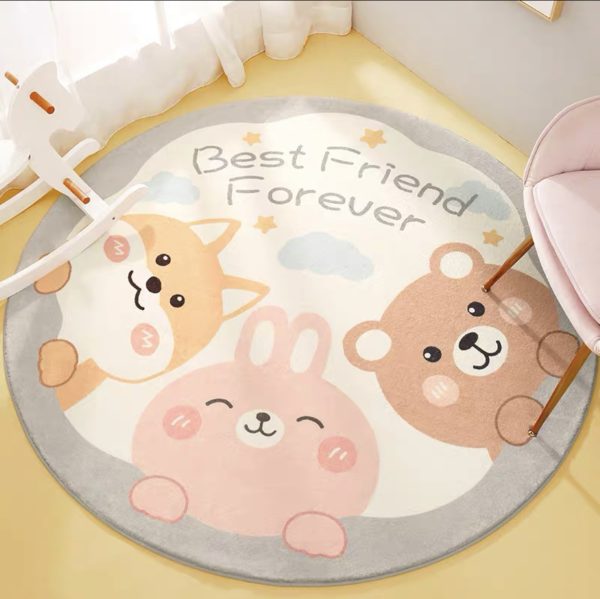 Round Cartoon Sherpa Soft Children Rug