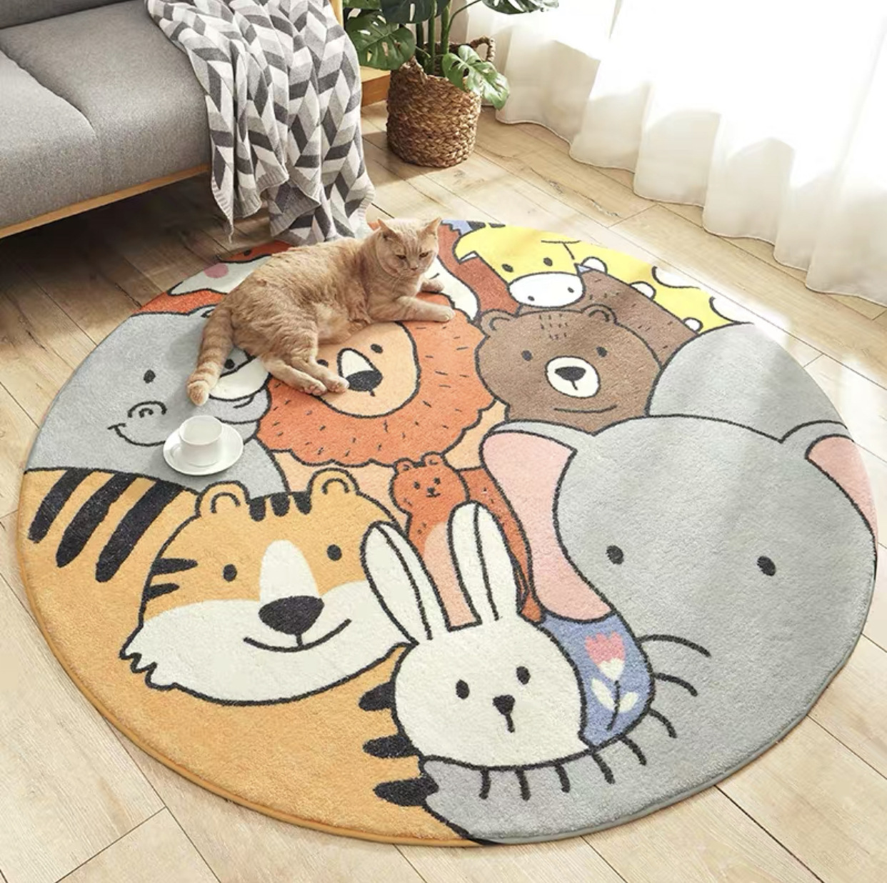 Round Cartoon Sherpa Soft Children Rug