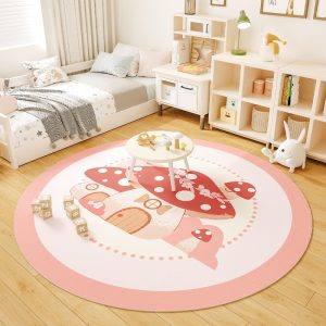 Cartoon Mushroom Round Leather Non-slip Kids Rug