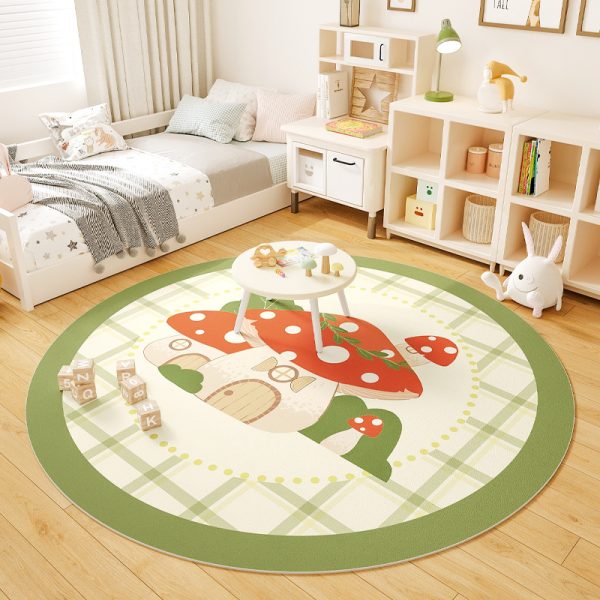 Cartoon Mushroom Round Leather Non-slip Kids Rug