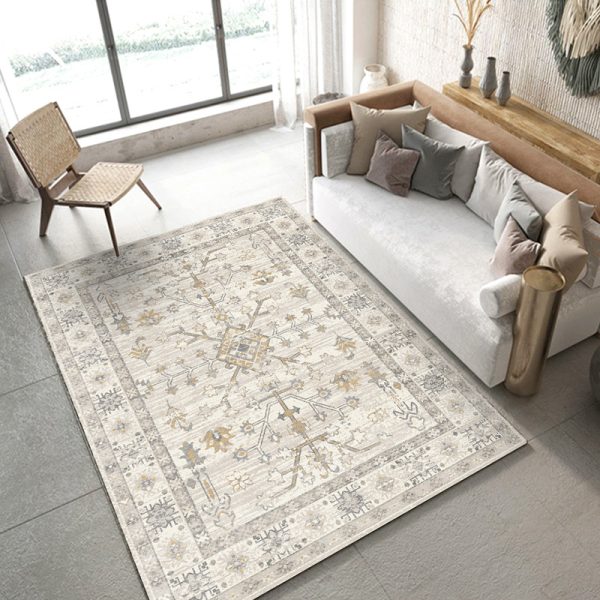 Low-Pile Vintage Persian Boho Living Room rug with Non-Slip Backing Non-Shedding