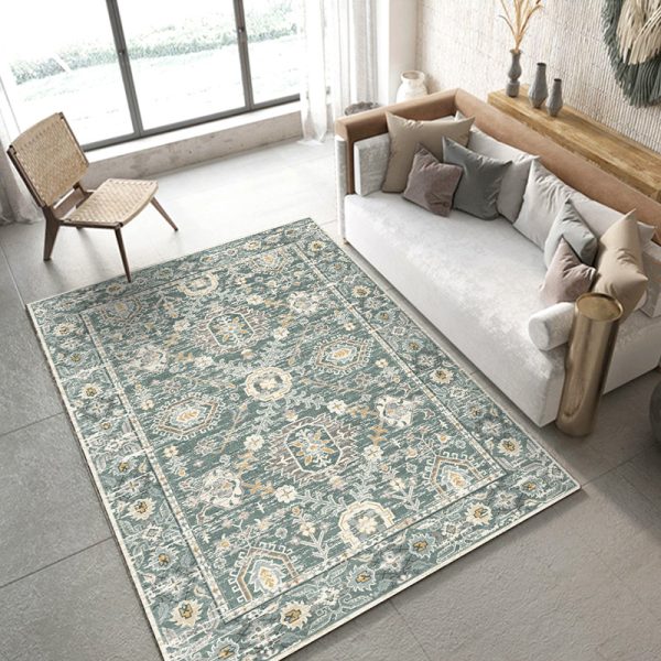 Low-Pile Vintage Persian Boho Living Room rug with Non-Slip Backing Non-Shedding