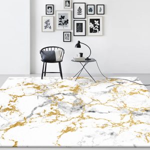 Modern Abstract Shining Boho White Gold Marble Rugs for Living Room