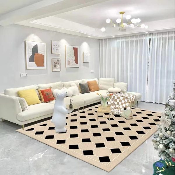 Large Modern Checkerboard Living Room Rug Washable Non-Slip Soft Low Pile Stain Resistant