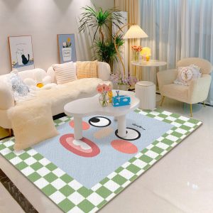 Cartoon Memphis Funny Face Faux Cashmere Living Room Rug