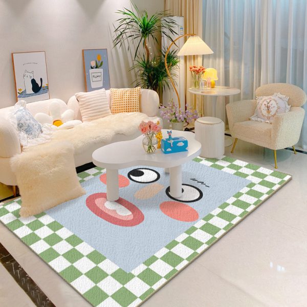 Cartoon Memphis Funny Face Faux Cashmere Living Room Rug