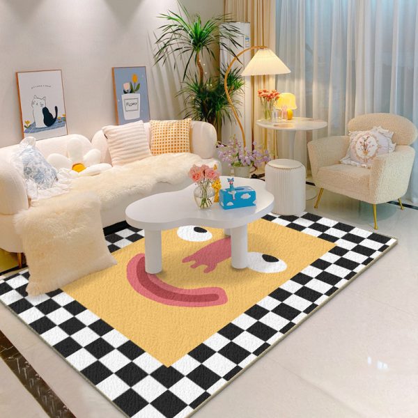 Cartoon Memphis Funny Face Faux Cashmere Living Room Rug