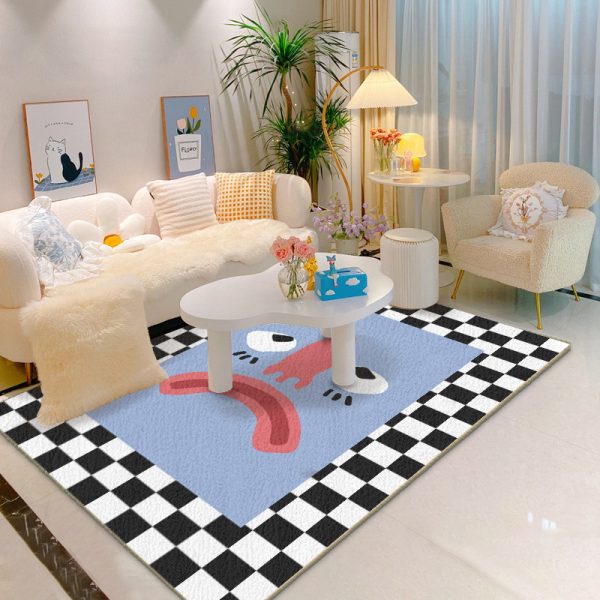 Cartoon Memphis Funny Face Faux Cashmere Living Room Rug