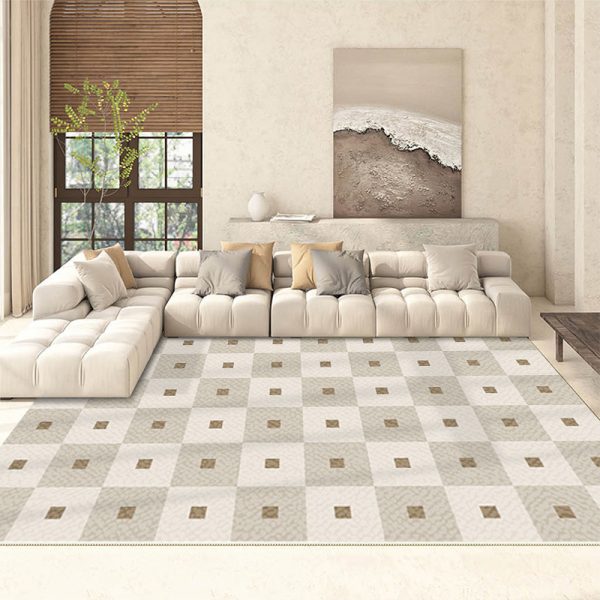 French minimalist checkerboard beige retro living room rug
