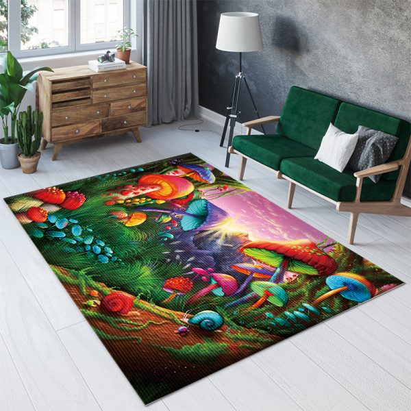 Surreal mushroom living room rug