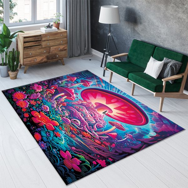 Surreal mushroom living room rug