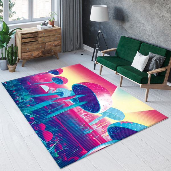 Surreal mushroom living room rug