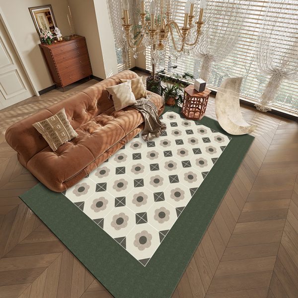 French vintage checkerboard living room carpet