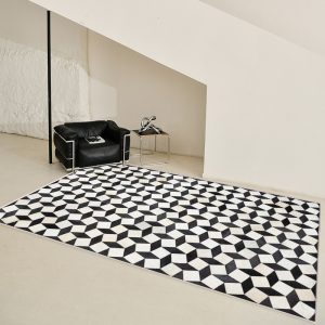 Black and White Striped Checkerboard Faux Cashmere Living Room Rug