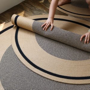 Round Jute Woven Rustic Rug Patchwork Living Room Rug