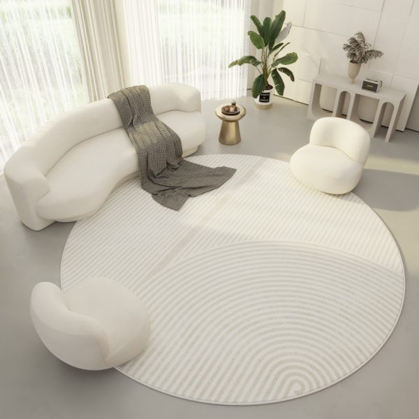 Round loop pile fine simple cream color living room rug