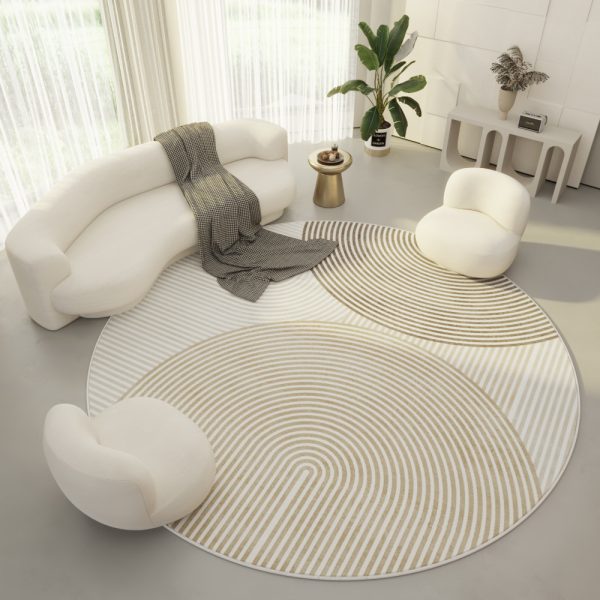 Round loop pile fine simple cream color living room rug