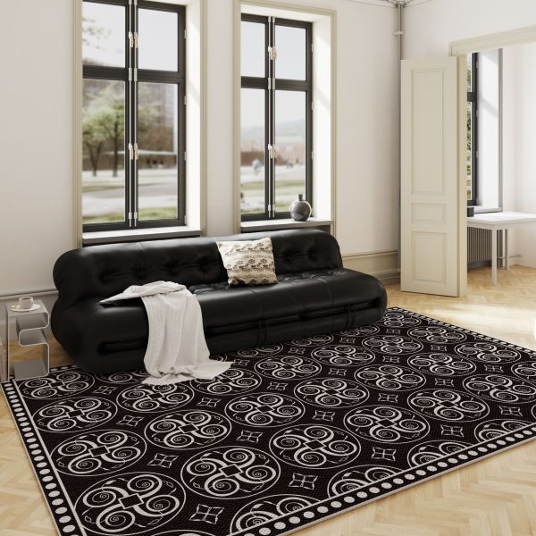 French floral black modern minimalist living room rug comfortable anti-pilling