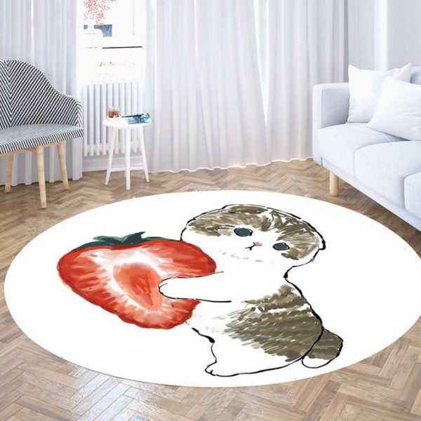 Imitation Cashmere Round Cartoon Cute Smiley Face and Kitten Living Room Rug