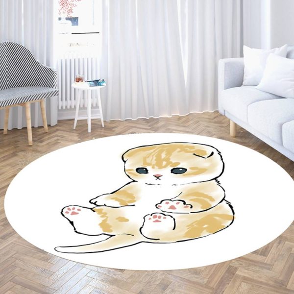 Imitation Cashmere Round Cartoon Cute Smiley Face and Kitten Living Room Rug
