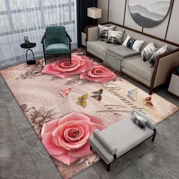 Real romantic flowers non-slip wear-resistant water-absorbing living room carpet