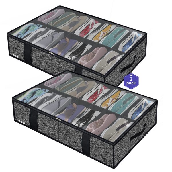 2 Pack Sturdy Under Bed Shoe Storage Organizer