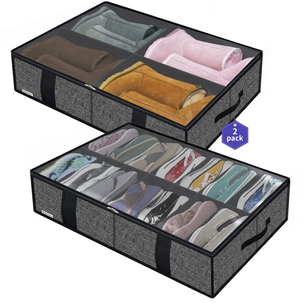 2 Pack Sturdy Under Bed Shoe Storage Organizer