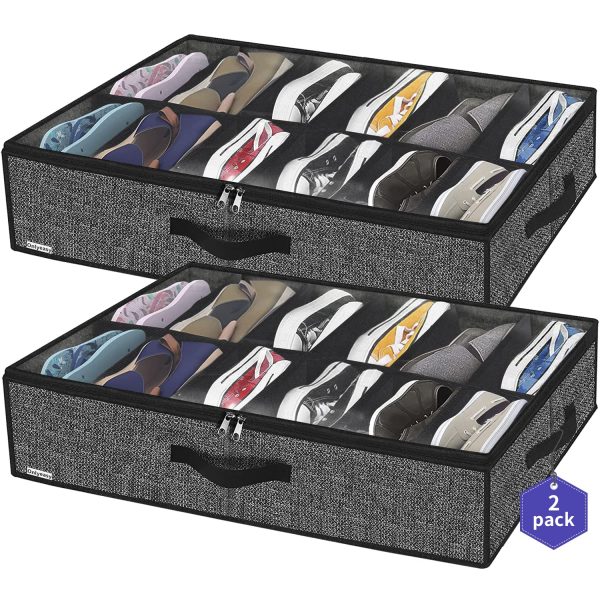 2 Pack Sturdy Under Bed Shoe Storage Organizer