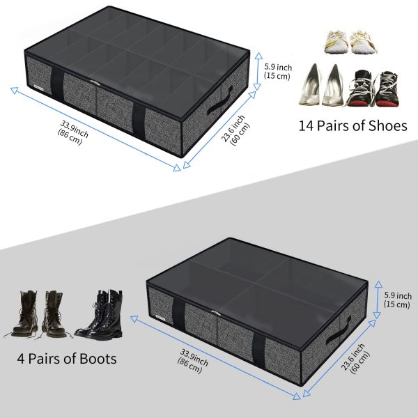 2 Pack Sturdy Under Bed Shoe Storage Organizer