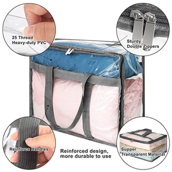 4 Pack Clear Clothes Sturdy Zippers Storage Bags