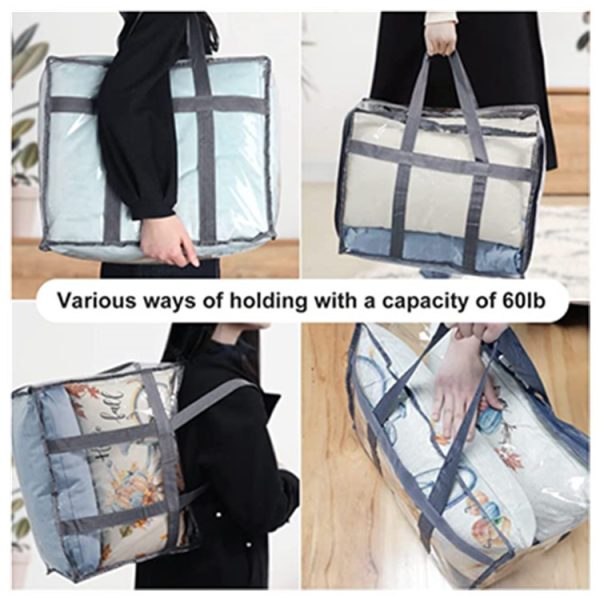 4 Pack Clear Clothes Sturdy Zippers Storage Bags